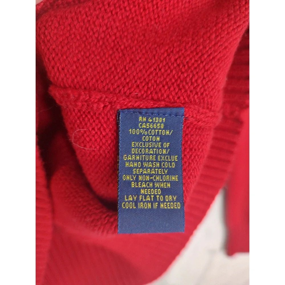 Polo Ralph Lauren Mens Red Cotton Knit 3 Button Mock Neck Pullover Sweater‎